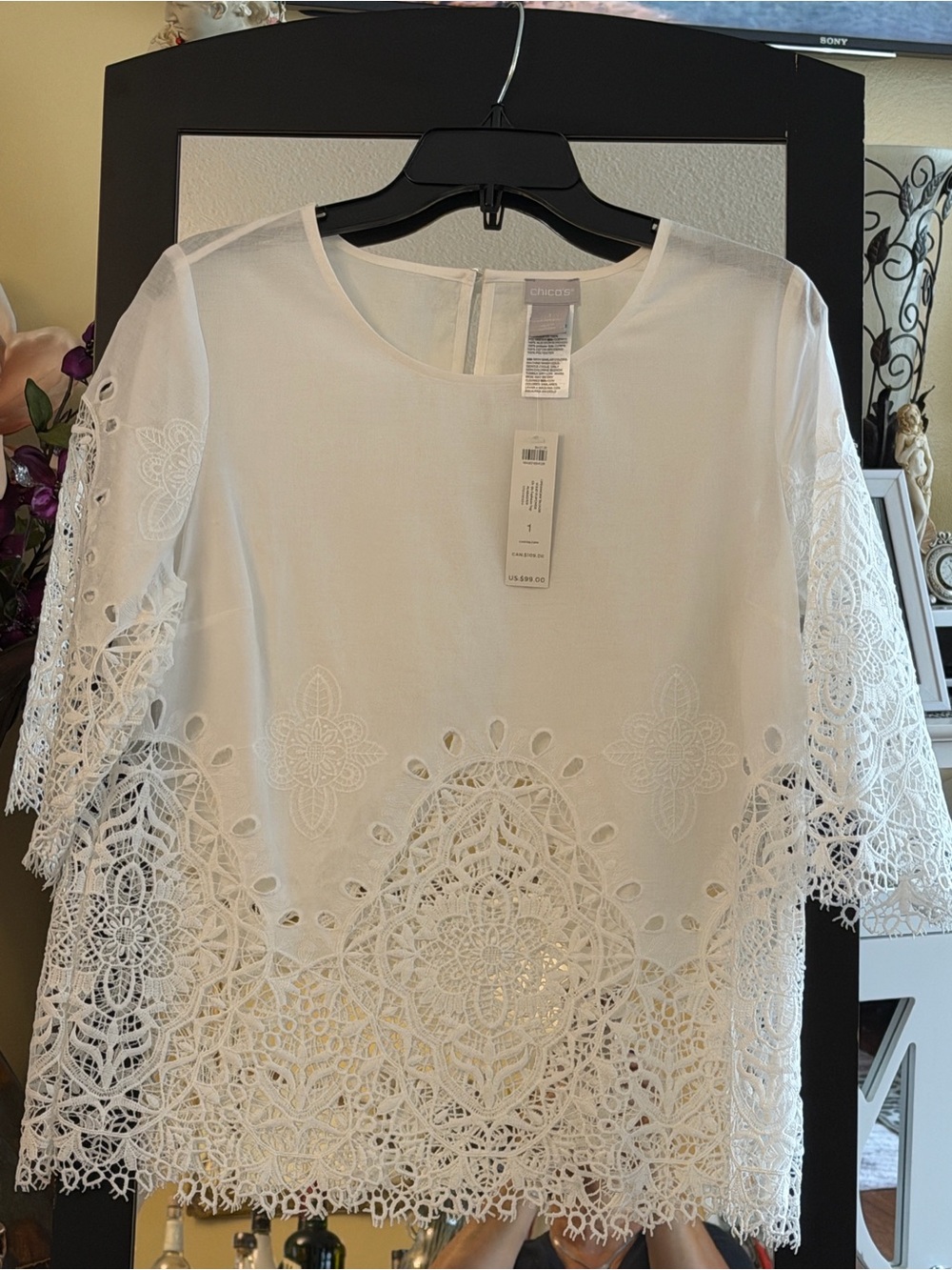Chico's White Crochet Lace Scoop Neck Blouse